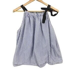 FREE ASSEMBLY Blue White Striped Halter Neck Tie Top Womens XS